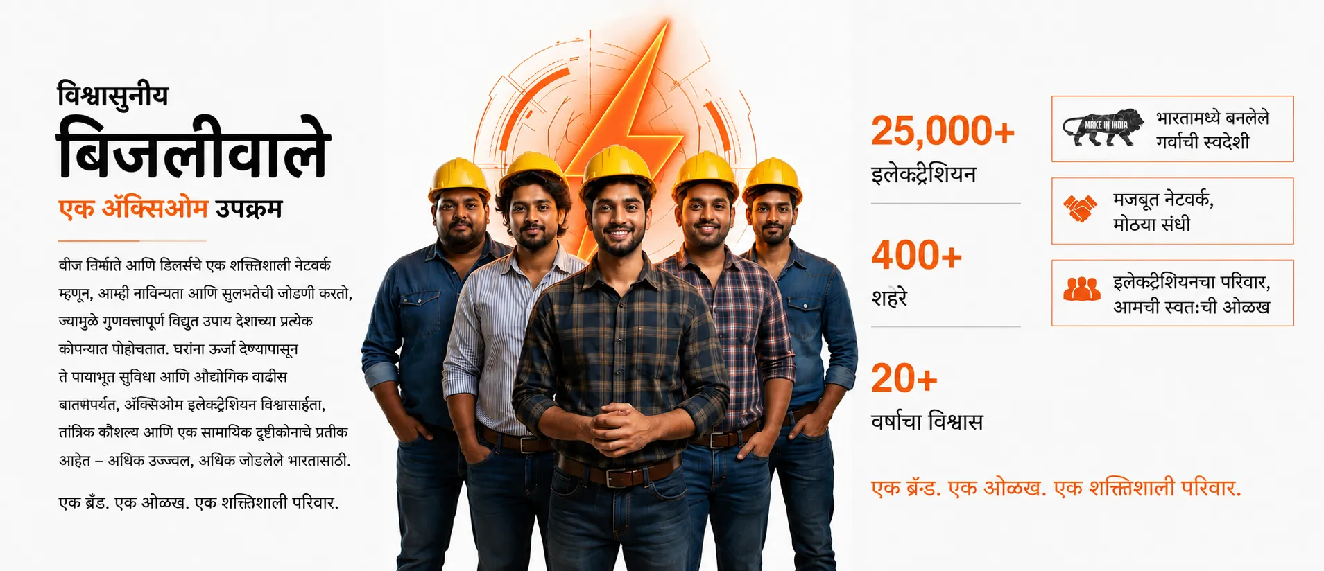 बिजलीवाले — एक Axiom उपक्रम. 25,000+ इलेक्ट्रिशियन, 400+ शहरे, 20+ वर्षांचा विश्वास.